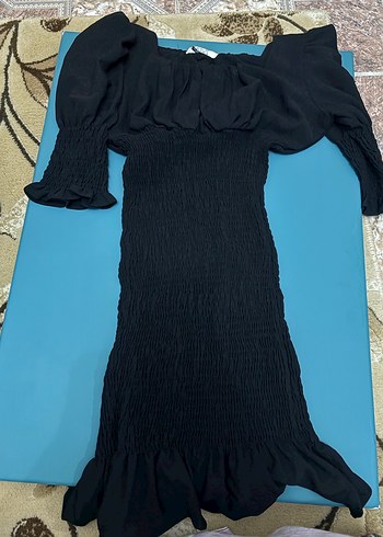 Kapri Kollu Siyah Keten kısa elbise - Görsel 4