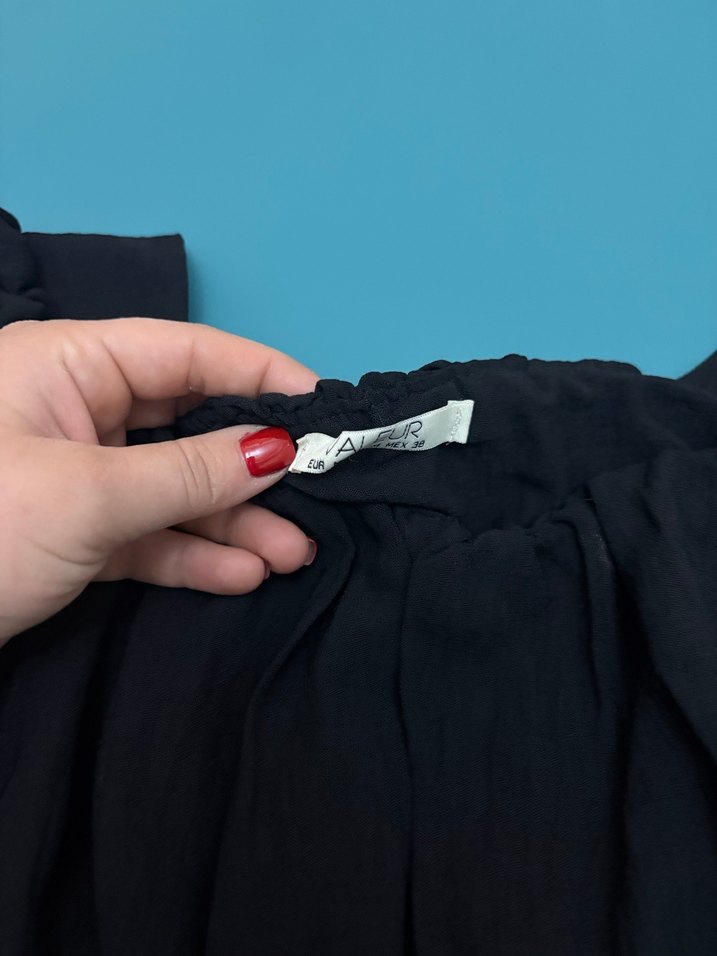 Kapri Kollu Siyah Keten kısa elbise - Görsel 3