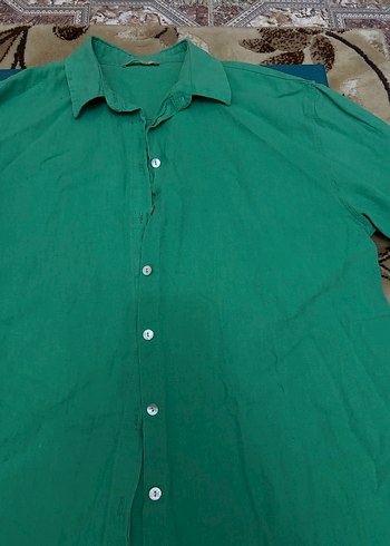 Yeşil Düğmeli  Keten Gömlek - Görsel 2