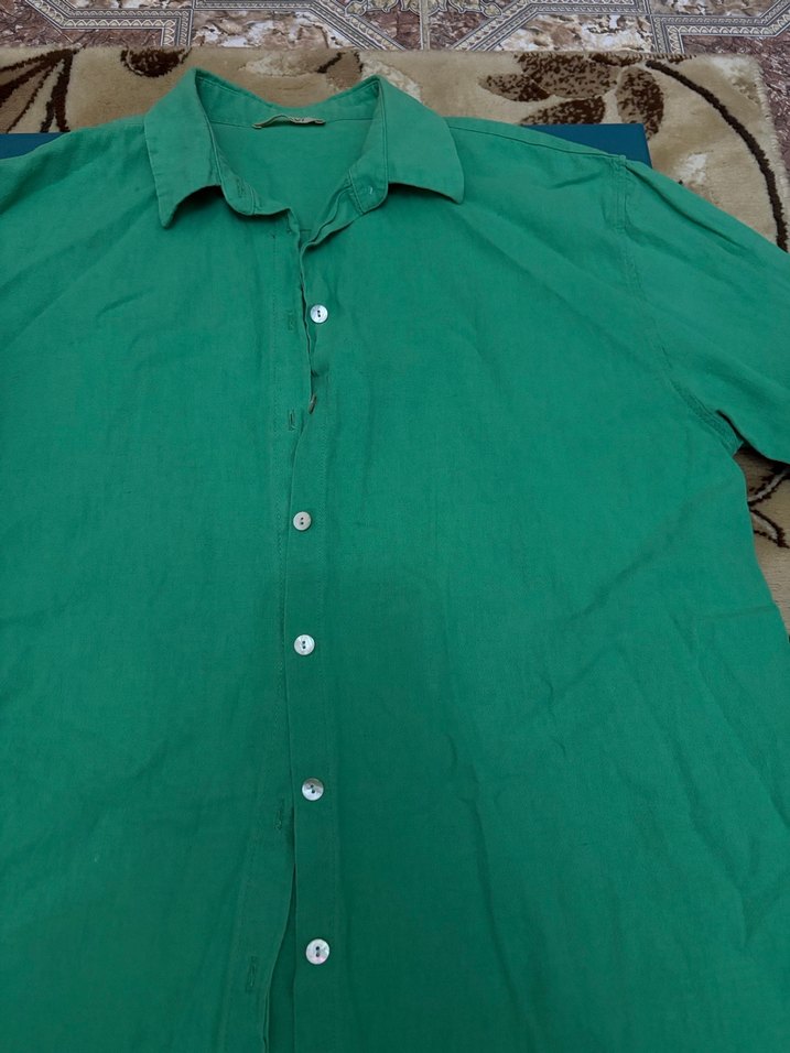 Yeşil Düğmeli  Keten Gömlek - Görsel 2