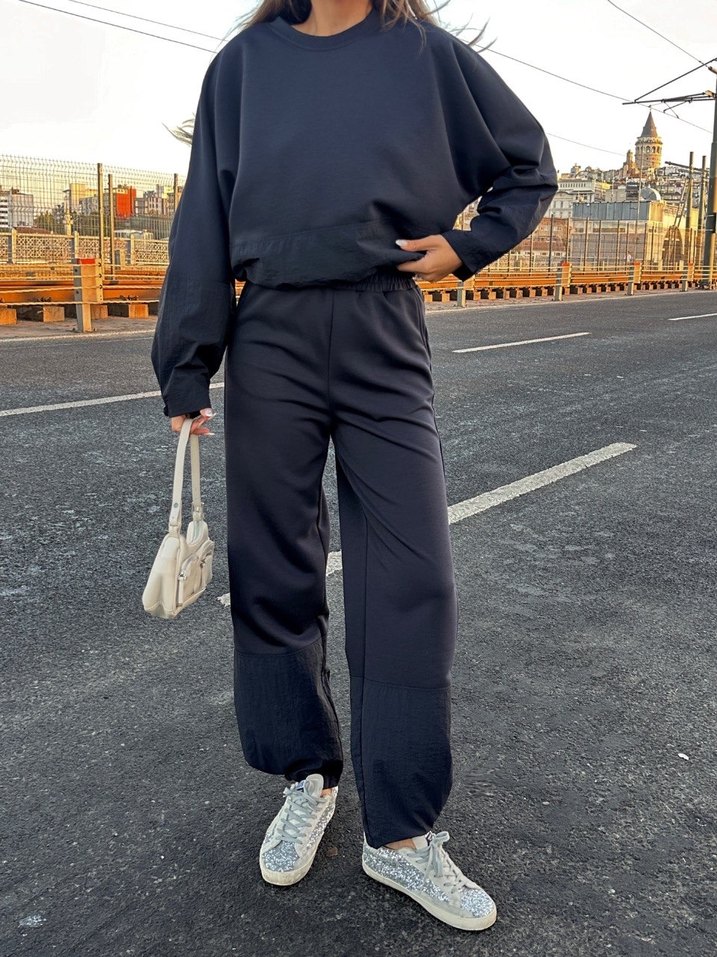 Siyah Rahat Kesim Kadın Eşofman Takımı - Görsel 4