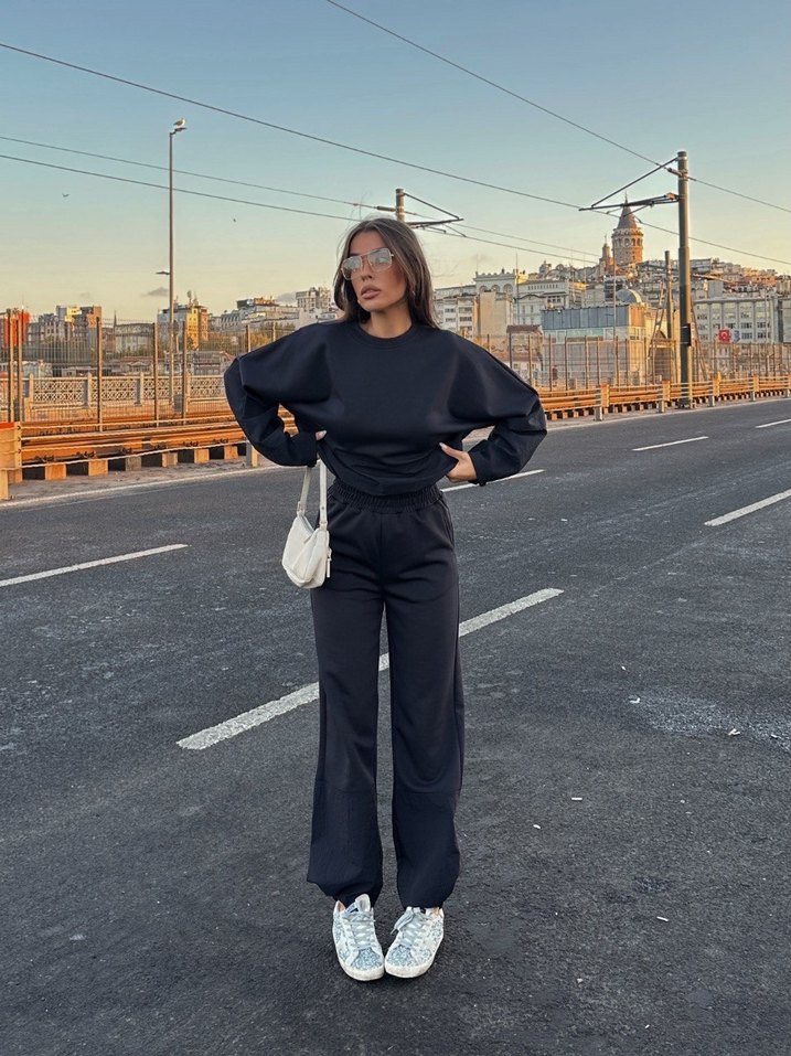 Siyah Rahat Kesim Kadın Eşofman Takımı - Görsel 2