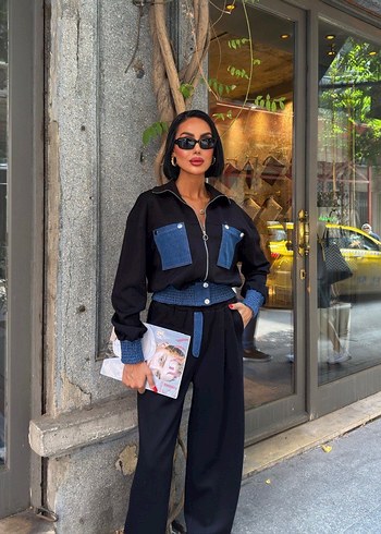 xl Beden siyah Renk Kadın Siyah Denim Street Style Takım