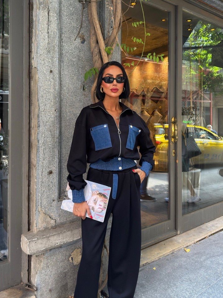 Kadın Siyah Denim Street Style Takım - Görsel 3