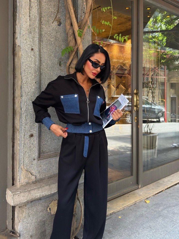 Kadın Siyah Denim Street Style Takım - Görsel 4
