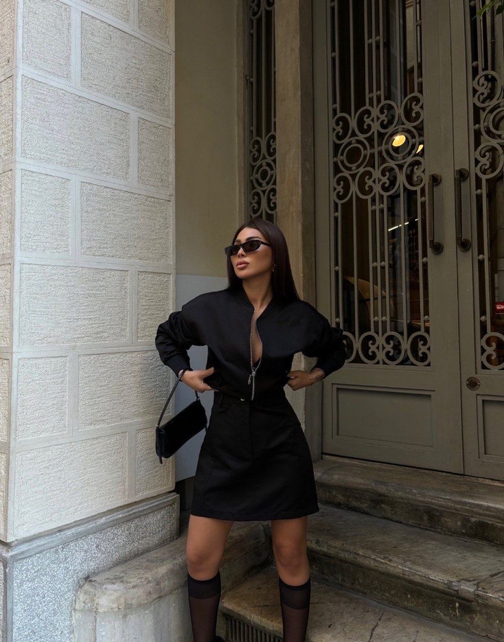 Siyah Deri Mini Elbise, Kemerli, Straplez - Görsel 3