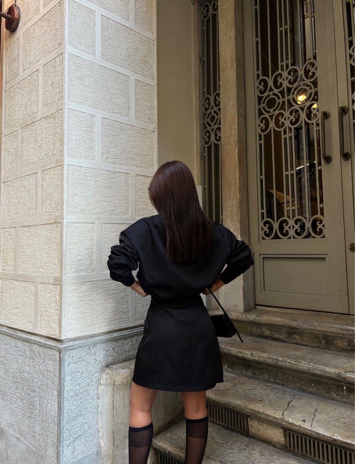 Siyah Deri Mini Elbise, Kemerli, Straplez - Görsel 5