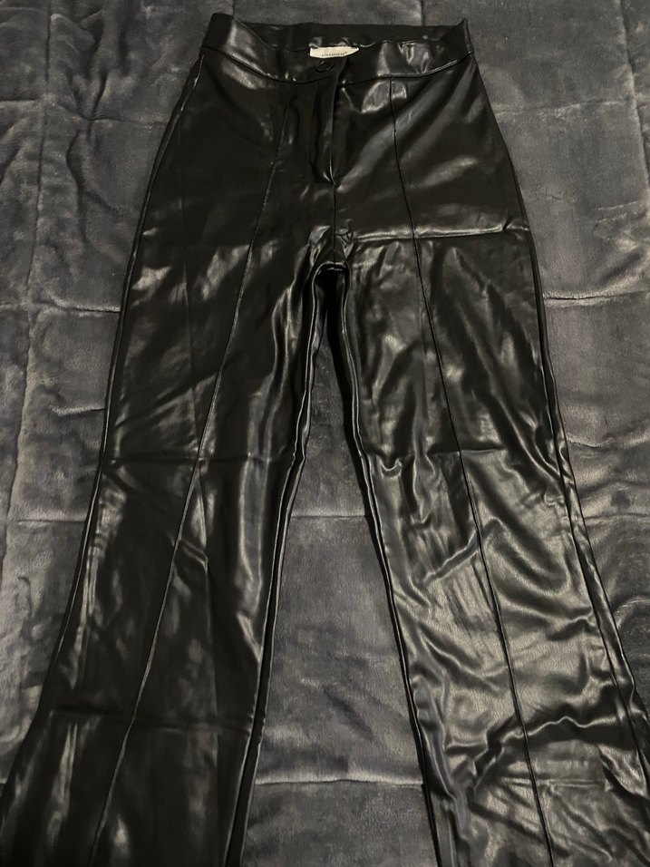 Kadın Siyah deri Dar Kesim Pantolon - Görsel 3