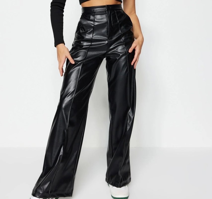 Kadın Siyah deri Dar Kesim Pantolon - Görsel 2