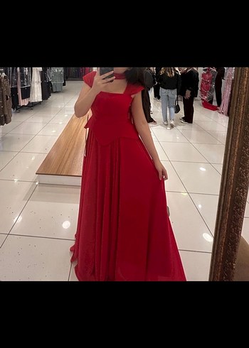 Kırmızı Uzun Abiye Elbise 42 beden - Görsel 2