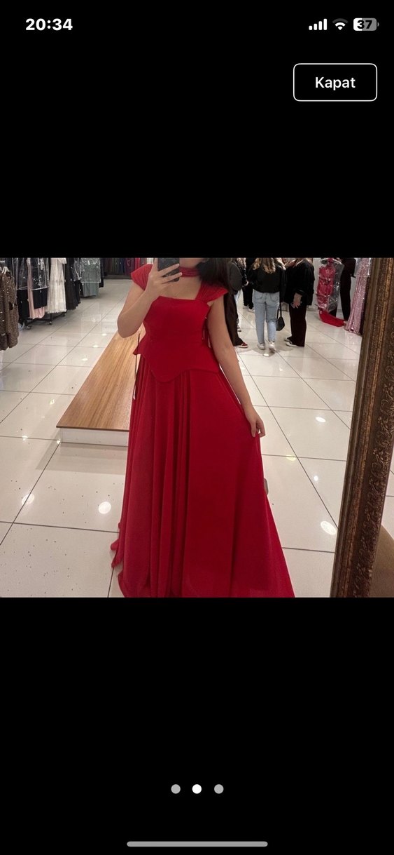 Kırmızı Uzun Abiye Elbise 42 beden - Görsel 2