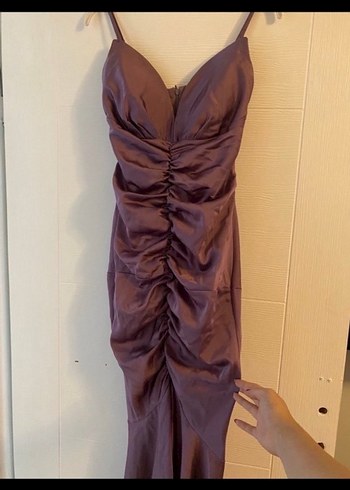 Mor Drapeli Uzun Abiye Elbise - Görsel 3