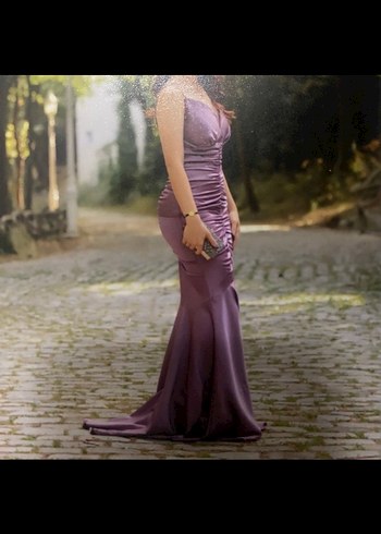 Mor Drapeli Uzun Abiye Elbise - Görsel 2