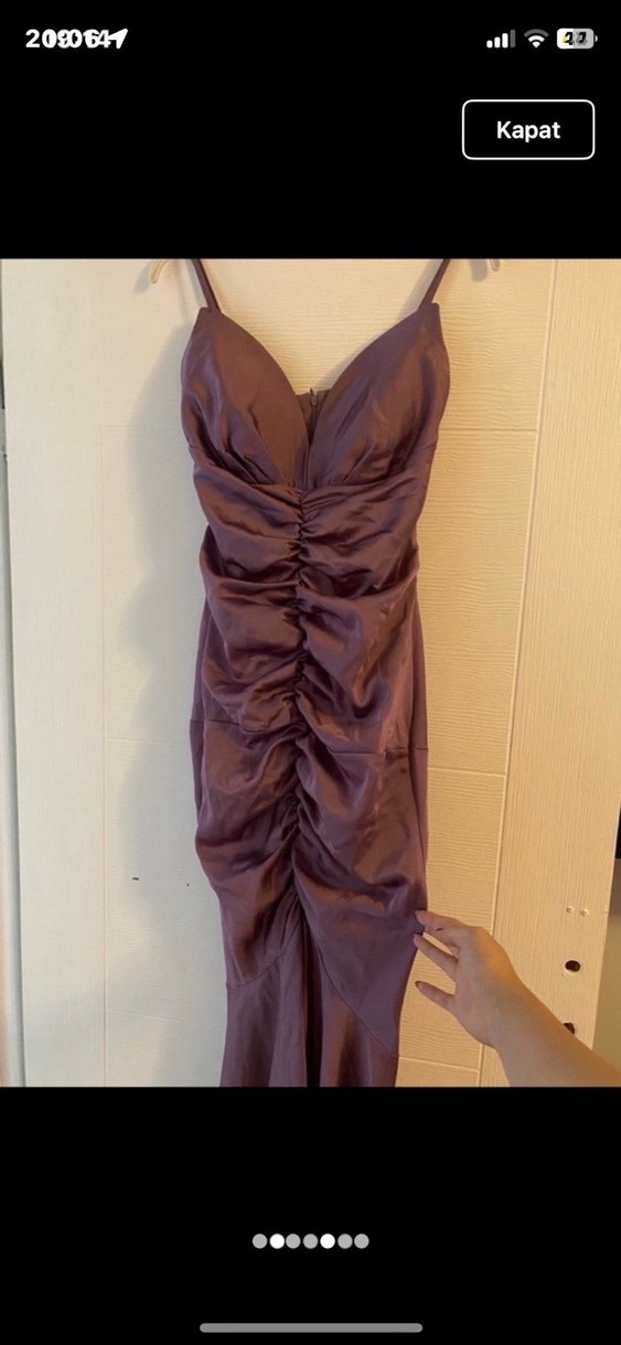 Mor Drapeli Uzun Abiye Elbise - Görsel 3