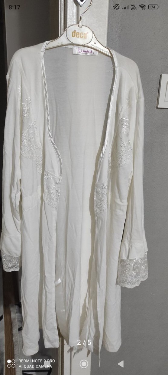 Uzun Kollu Beyaz Nakışlı lohusa sabahlık hiç kullanılmadı yeni - Görsel 3