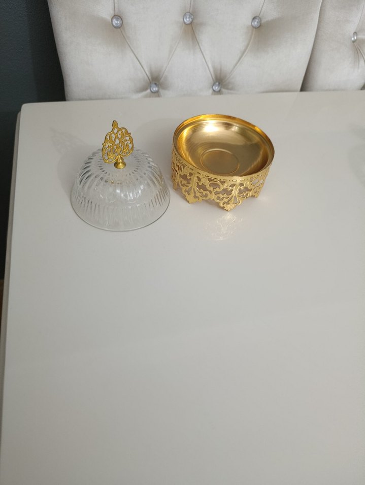 Altın Renkli Yılan Desenli Kapaklı şekerlik - Görsel 2