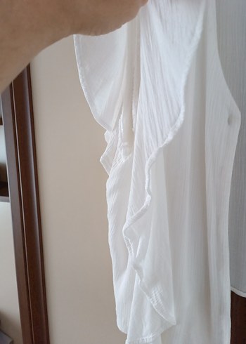 Beyaz V Yakalı Bol Kesim Kadın Bluz - Görsel 4