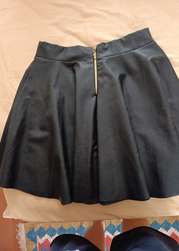 kloş Siyah Deri Mini Etek - Görsel 2