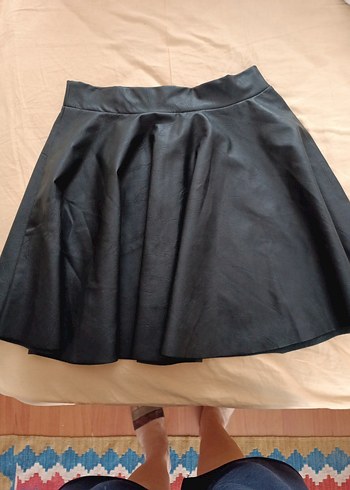 kloş Siyah Deri Mini Etek - Görsel 7