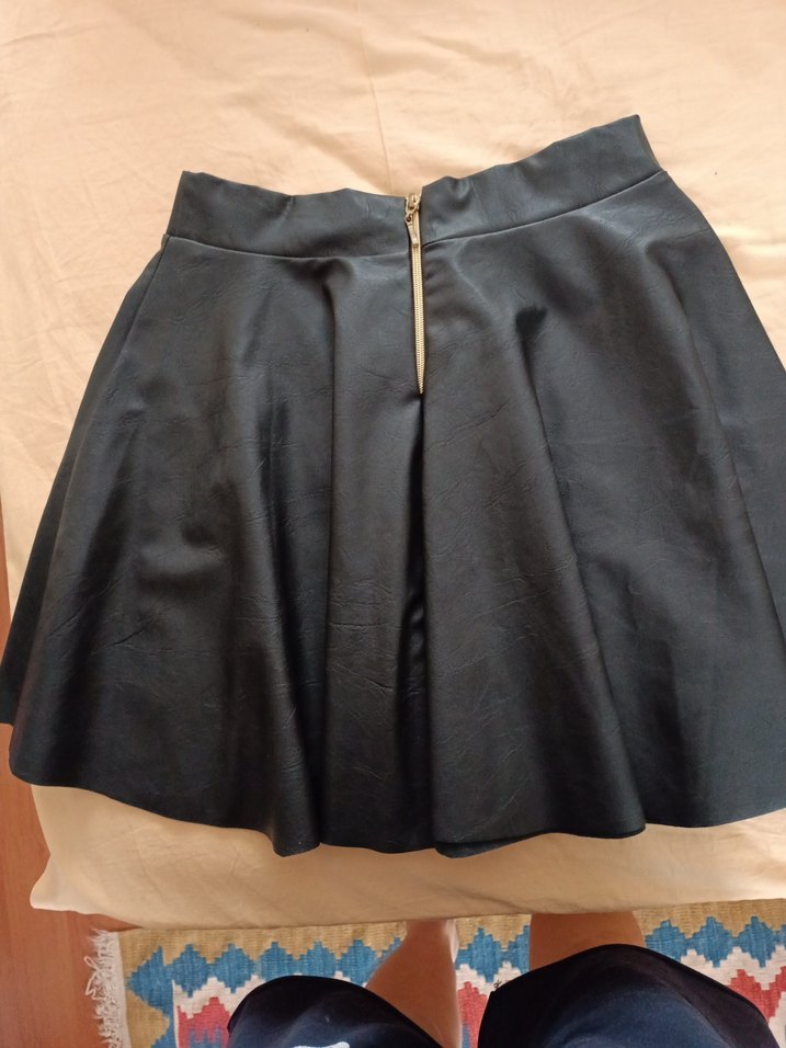 kloş Siyah Deri Mini Etek - Görsel 2