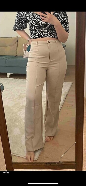 bej yüksel bel kumaş pantolon