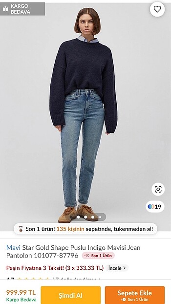 Mavi Star Gold Shape Puslu Indigo Mavisi Jean mom jean