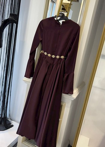 Bordo Zincir Detaylı Bohem Uzun Elbise - Görsel 2