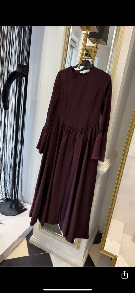 Bordo Zincir Detaylı Bohem Uzun Elbise - Görsel 3