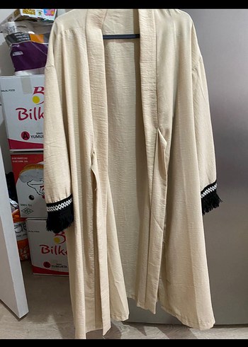 Bej Nakışlı Uzun Kollu Bohem Kimono - Görsel 3