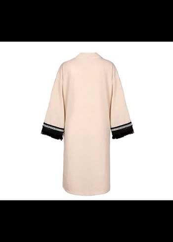 Bej Nakışlı Uzun Kollu Bohem Kimono - Görsel 2