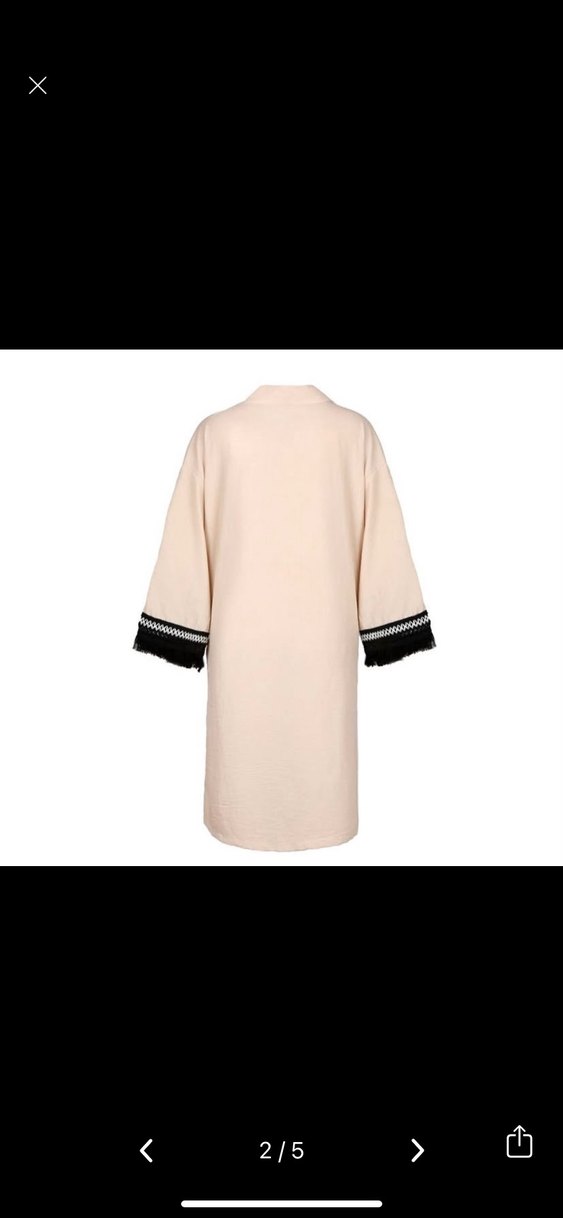 Bej Nakışlı Uzun Kollu Bohem Kimono - Görsel 2