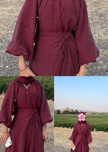 Leona Balon Kol Bordo etekli takım 3 parçadan oluşmaktadır. - Görsel 3