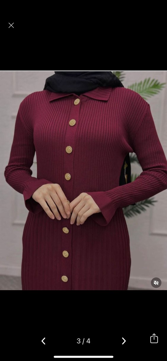 Bordo Uzun Düğmeli Triko Elbise - Görsel 3