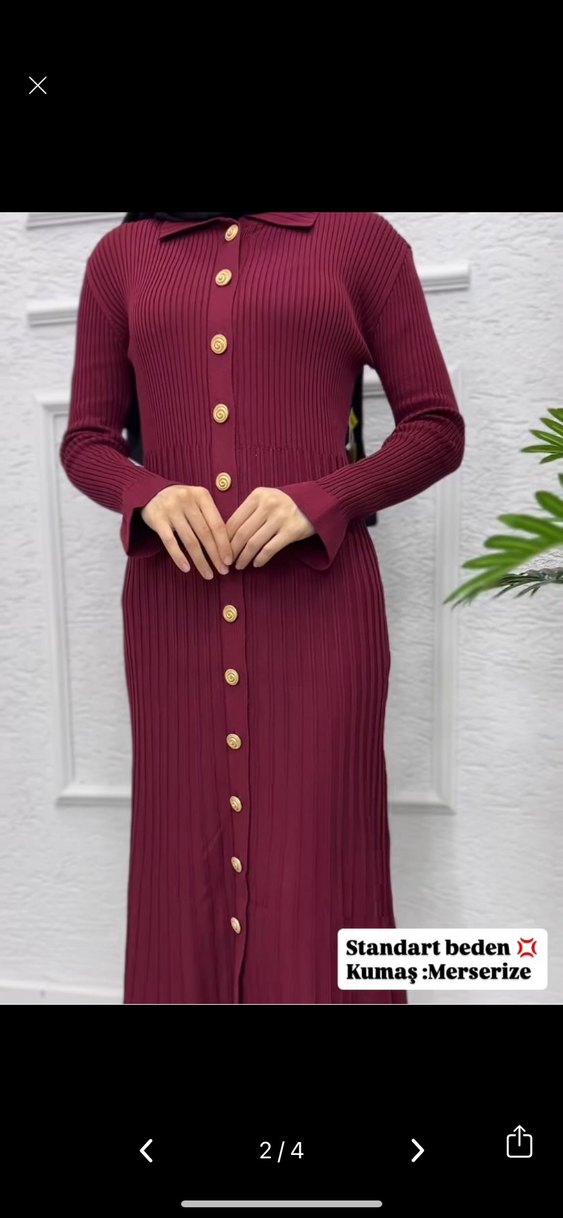 Bordo Uzun Düğmeli Triko Elbise - Görsel 2