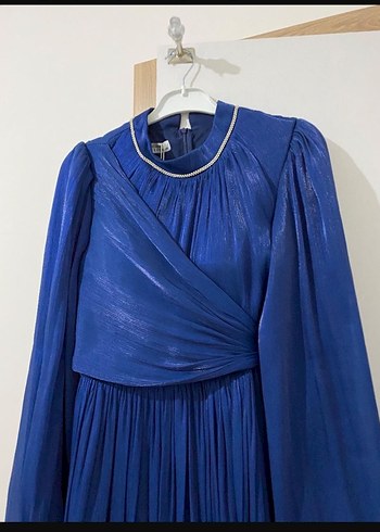 Lacivert Piliseli Uzun Abiye Elbise - Görsel 3