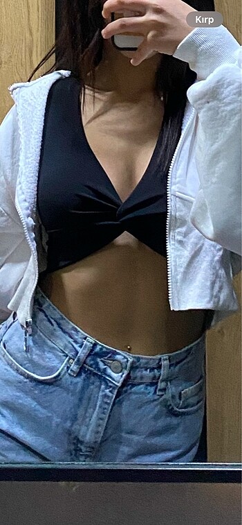Siyah uzun kollu önden düğümlü crop