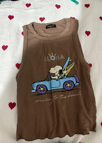 Snoopy Baskılı Kahverengi Crop