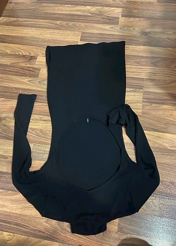 Siyah Yünlü Uzun Kollu Yüksek Yakalı Elbise - Görsel 3