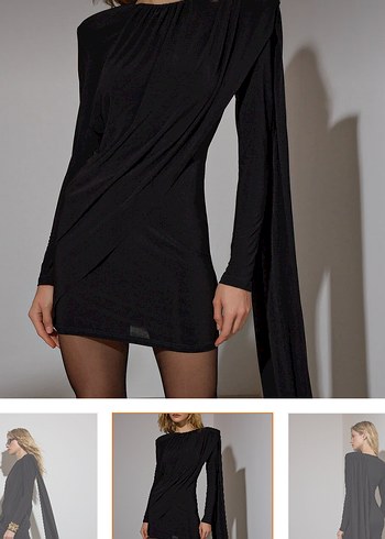 Siyah Drapeli Mini Elbise - Görsel 3