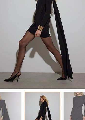 Siyah Drapeli Mini Elbise - Görsel 2