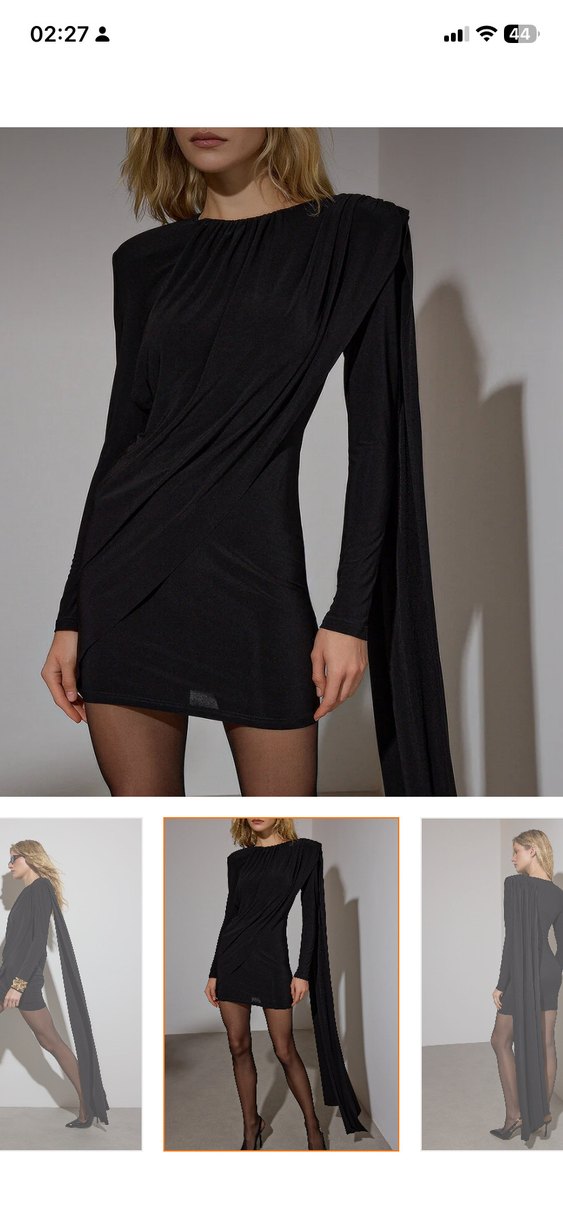 Siyah Drapeli Mini Elbise - Görsel 3