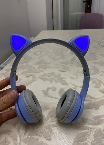 Mavi Kedi Kulaklı Pastel Kulaklık - Görsel 4