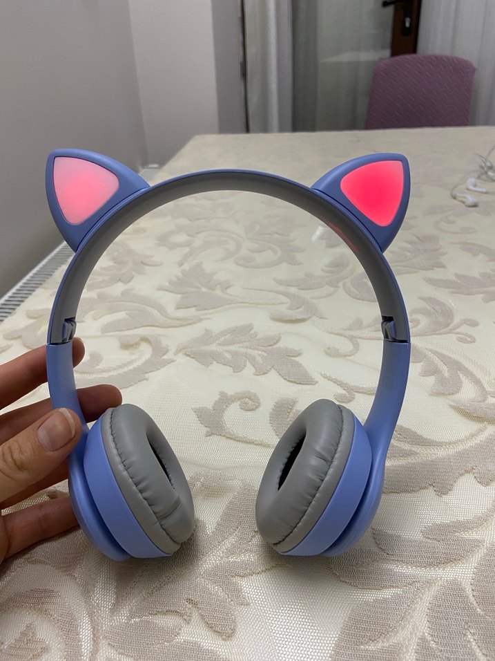 Mavi Kedi Kulaklı Pastel Kulaklık - Görsel 3