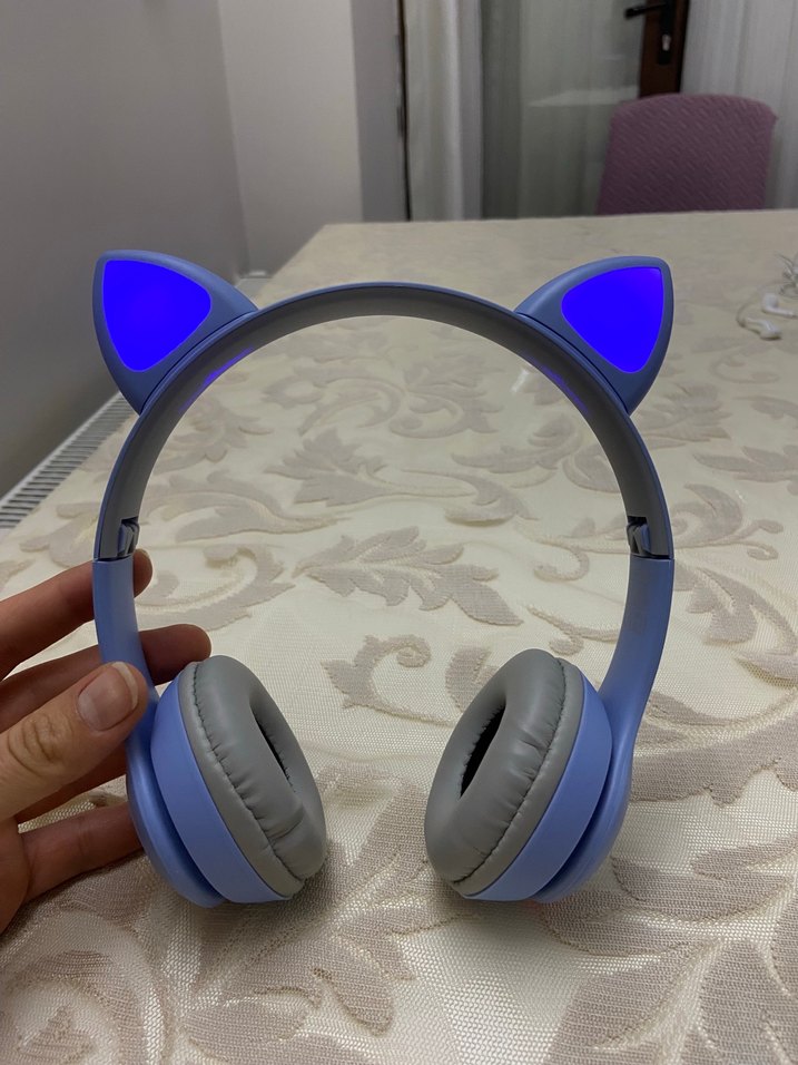 Mavi Kedi Kulaklı Pastel Kulaklık - Görsel 4