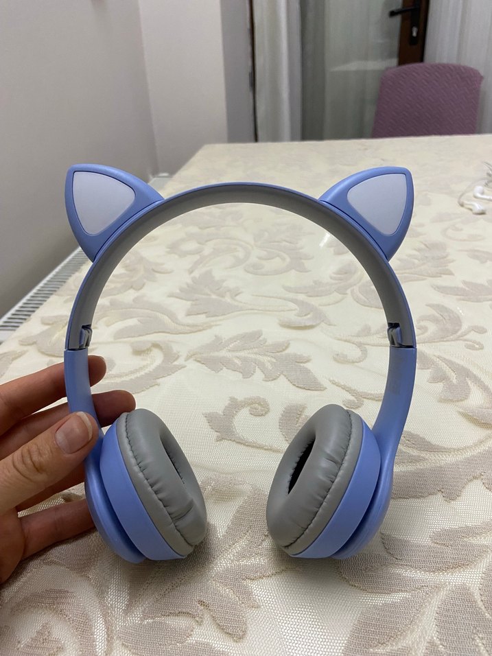 Mavi Kedi Kulaklı Pastel Kulaklık - Görsel 5