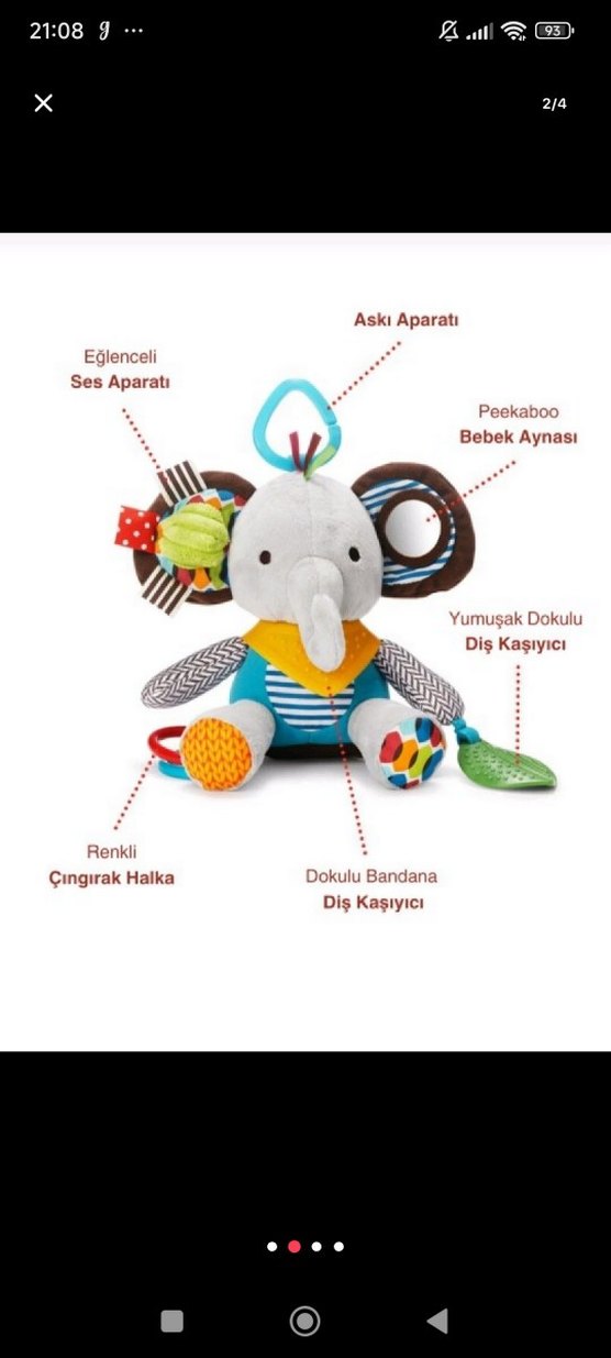 Renkli Fil Diş Kaşıyıcı ve Çıngırak Oyuncak - Görsel 2