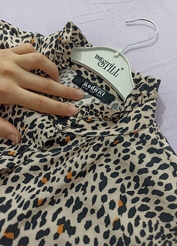 Defacto LEOPAR DESENLİ UZUN ELBİSE