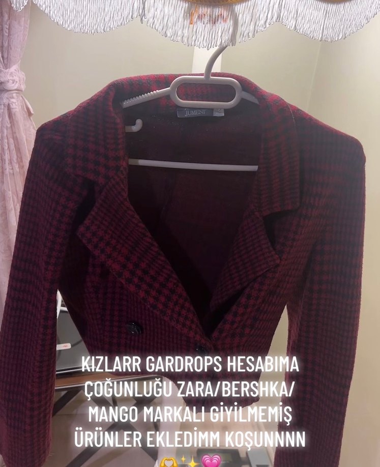 Ekose Desenli Kruvaze Crop Kaban - Görsel 2