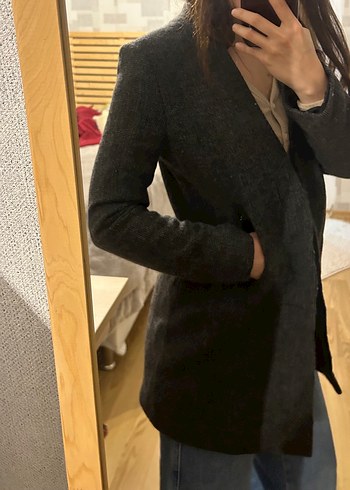 Gri Midi Boy Desenli Kaban - Görsel 4