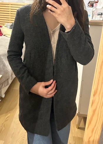 Gri Midi Boy Desenli Kaban - Görsel 3